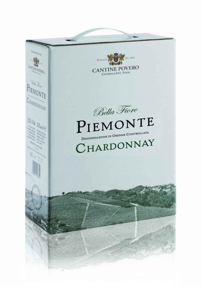 Вино Бяло Кантинa Поверо Пиемонте Шардоне Бег ин Бокс 2025 -  3.0 - Champagne Wine Shop